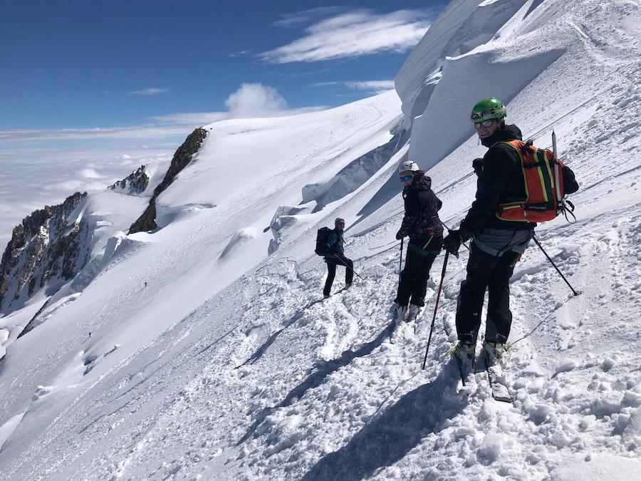 Skiing down
